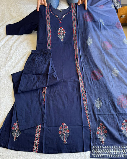 KR 398 Navy Blue Cotton Block Printed Readymade Dress