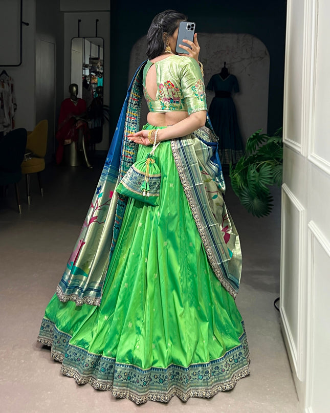 WMN 2030A Parrot Soft Silk Paithani Lehenga Choli For Women