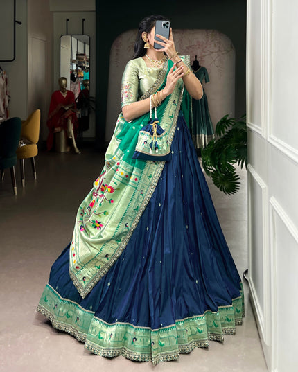 WMN 2030A Navy Blue Soft Silk Paithani Lehenga Choli Online