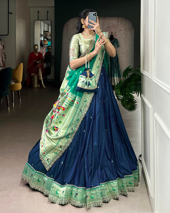WMN 2030A Navy Blue Soft Silk Paithani Lehenga Choli Online