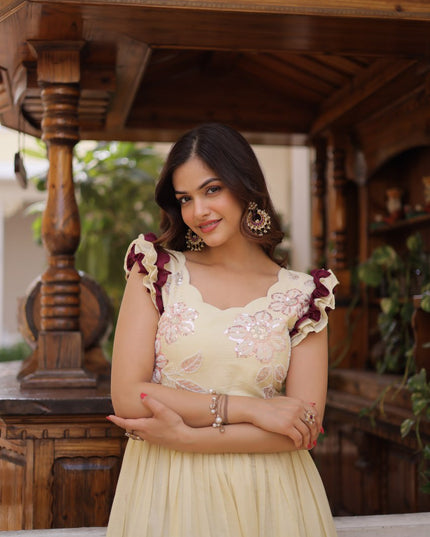 Moni 1234 Cream Cotton Designer Long Gown For Women