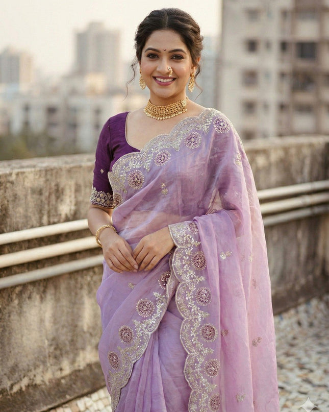 Kusum 812 Purple Gold Crush Thread Work Saree