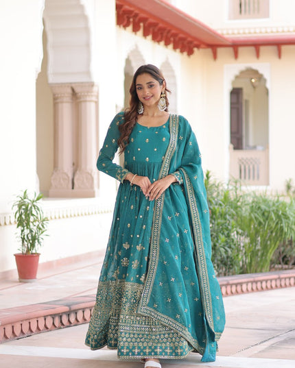 Moni 1216 Silver Crunchy Sequins Embroidery Gown With Dupatta