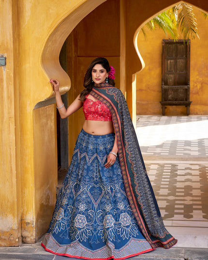 WMN 1010 Blue Vaishali Silk Printed Lehenga Choli