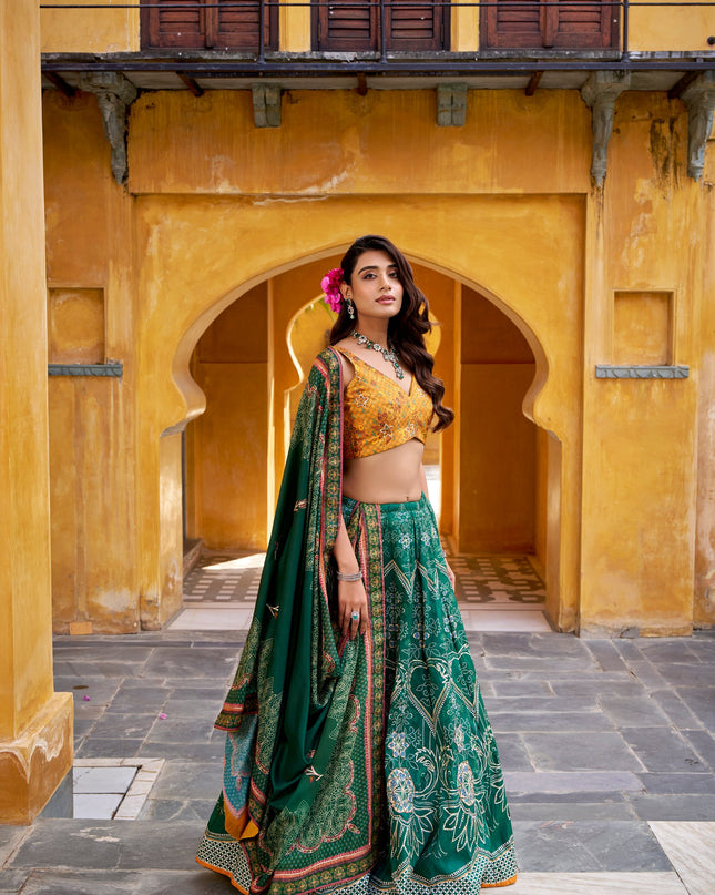 WMN 1010 Green Vaishali Silk Printed Occasion Lehenga Choli