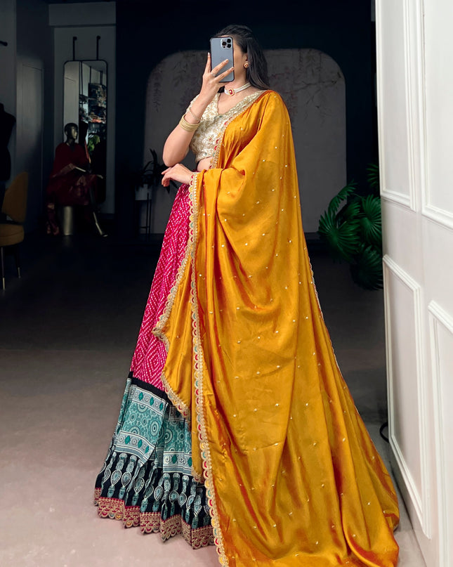 WMN 1416 Pink Rayon Printed Festival Lehenga Choli