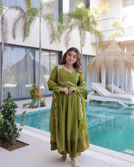 Moni 1237 Mehndi Green Mul Chanderi Readymade Dress 2026