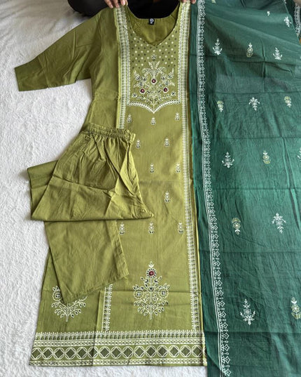 KR 397 Pista Green Cotton Hand Block Printed Readymade Dress