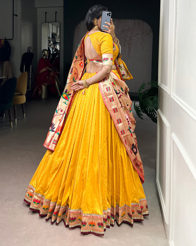 WMN 2031 Yellow Silk Paithani Zari Weaving Wedding Lehenga Choli