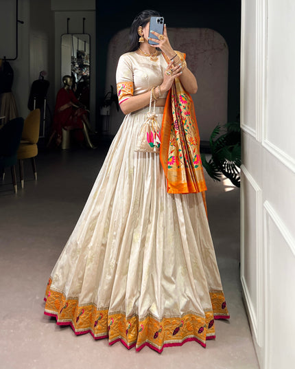 WMN 2031 White Silk Paithani Zari Traditional Lehenga Choli