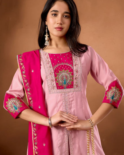 Lila 150 Anarkali Roman Silk Designer Kurti Palazzo With Dupatta