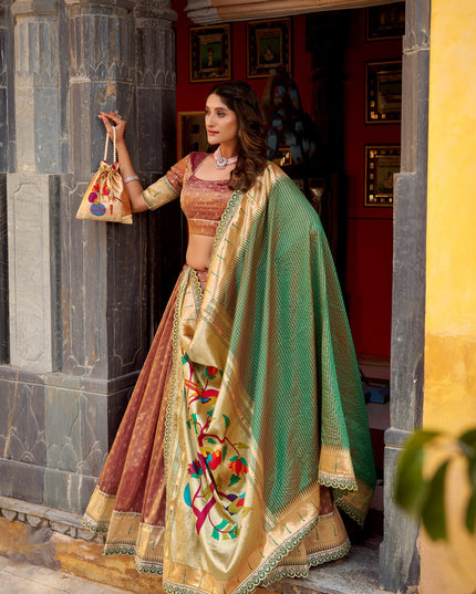 WMN 2032 Organza Zari Weaving Wedding Paithani Lehenga Choli