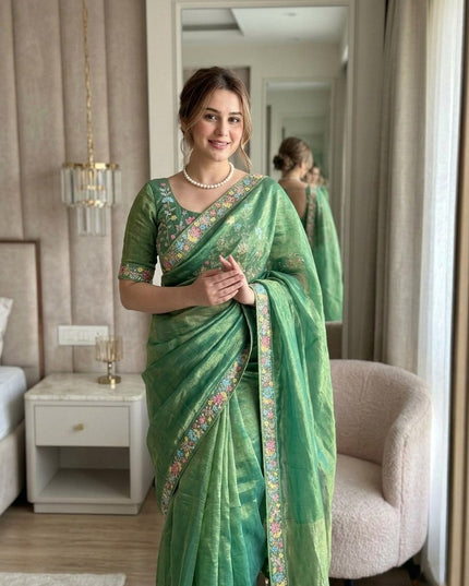 Kiara Dhanlakshmi 2 Fendy Chiffon Saree With Beads Embroidery Work