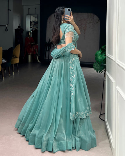 WMN 1444 Gold Coin Sky blue Lehenga Choli Collection