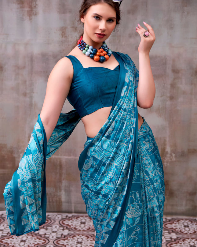 WMN 7206 Satin Silk Kashviya Sky Blue Printed Saree