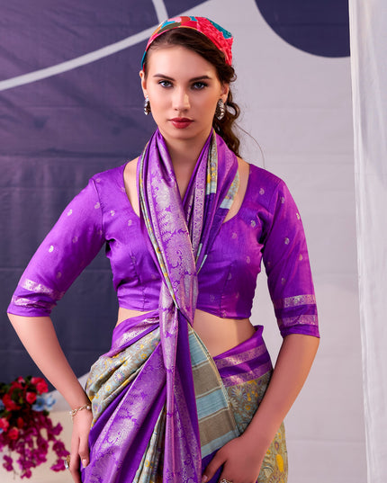 WMN 7302 Tasar Silk Floral Print Purple Color Saree