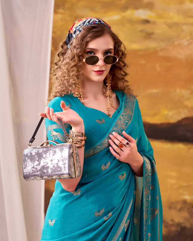 WMN 7913 Crepe Weaving SKY Blue Party Wera Saree