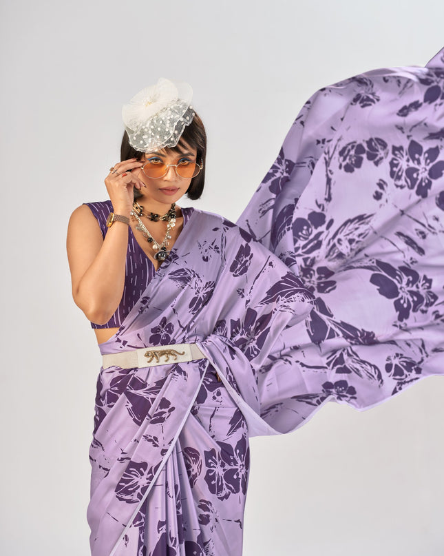 WMN 7016  Satin Silk Printed Party Wear Saree