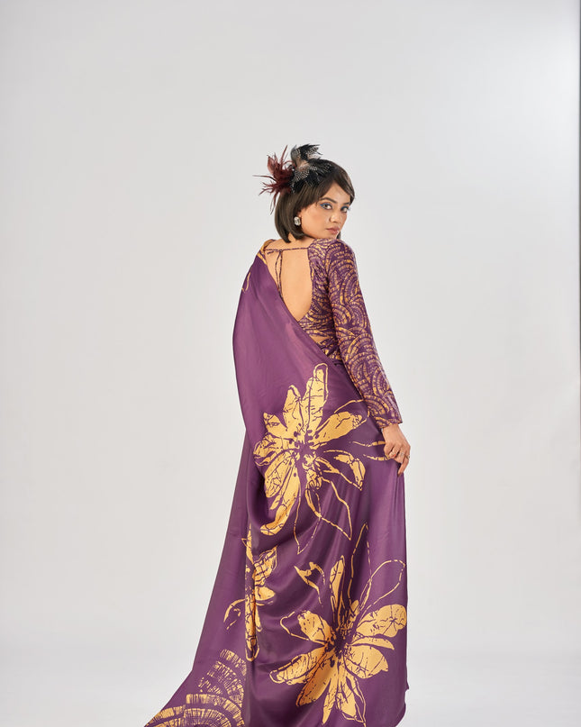 WMN 7016 Satin Silk Maroon Color Party Wear Saree