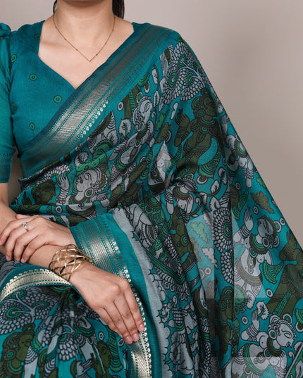 WMN 7300 Viscose Chanderi Teal Color Viranshi Saree