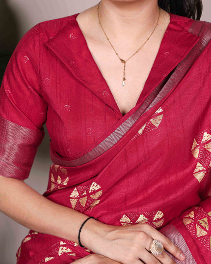 WMN 7212 Slub Silk Red Color Zari Border Saree Collection