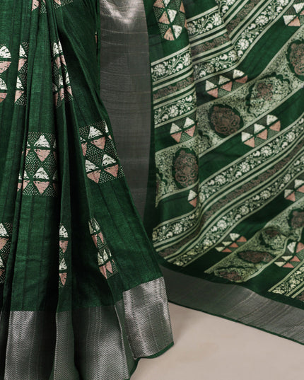 WMN 7212 Slub Silk Green Color Zari Border Saree Collection