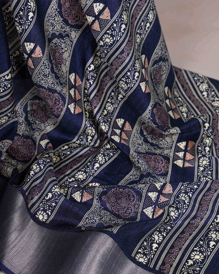 WMN 7212 Slub Silk Blue Color Zari Border Saree Collection