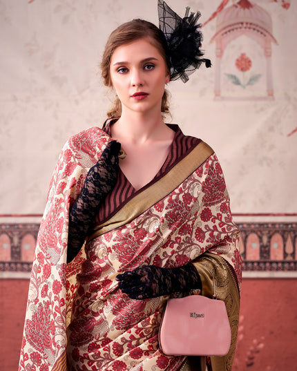 WMN 7050 Tasar Silk Yamisha Brown Color Party Wear Saree