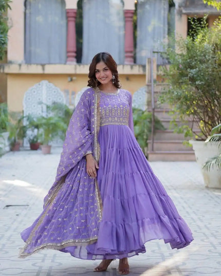 Mohini 9214 Georgette Flair Gown Embroidered Dupatta Online