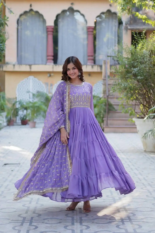 Mohini 9214 Georgette Flair Gown Embroidered Dupatta Online