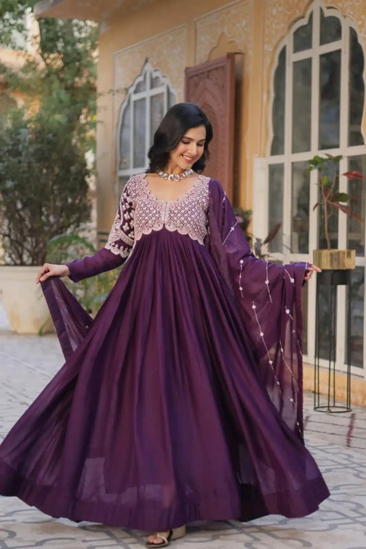 Moni 1150 Purple Color Embroidery And Sequins Gown And Dupatta