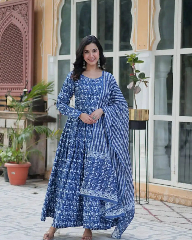 Moni 1154 Blue Color Readymade Gown With Dupatta