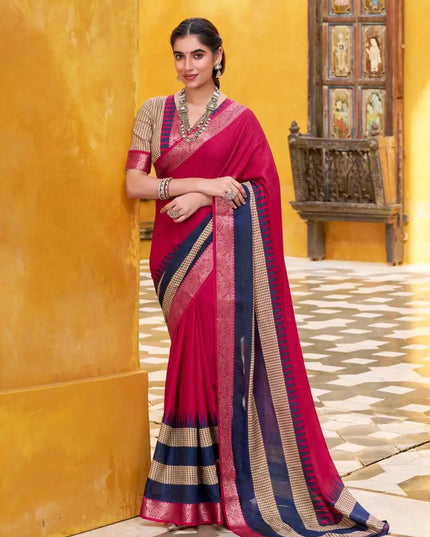 WMN 7049 Meeshrii Poly Cotton Sari Collection Carmine