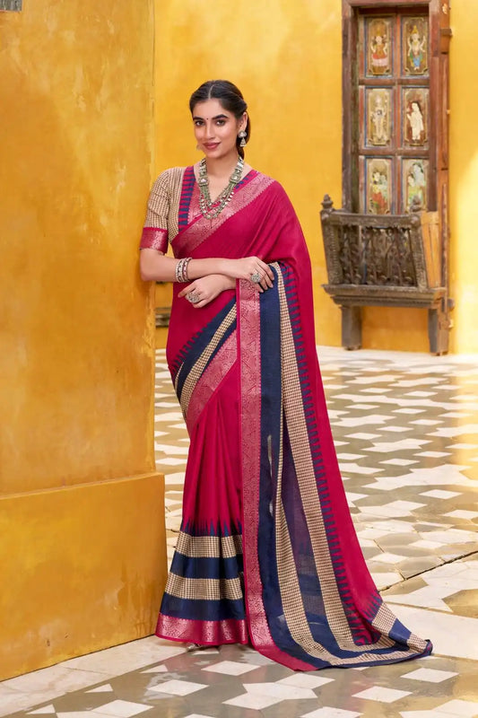 WMN 7049 Meeshrii Poly Cotton Sari Collection Carmine