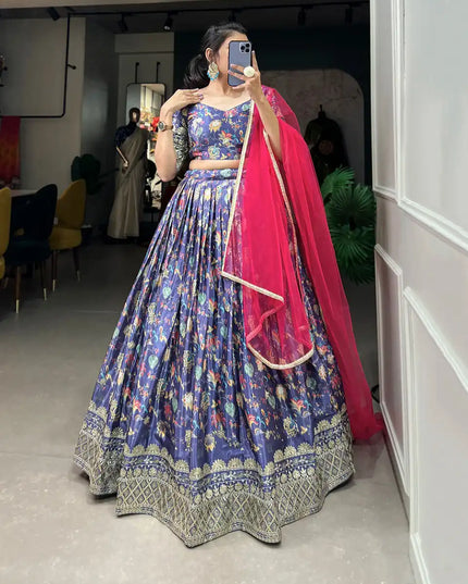 WMN 1014 Blue Color Chinon Digital Printed Lehenga Choli Collection
