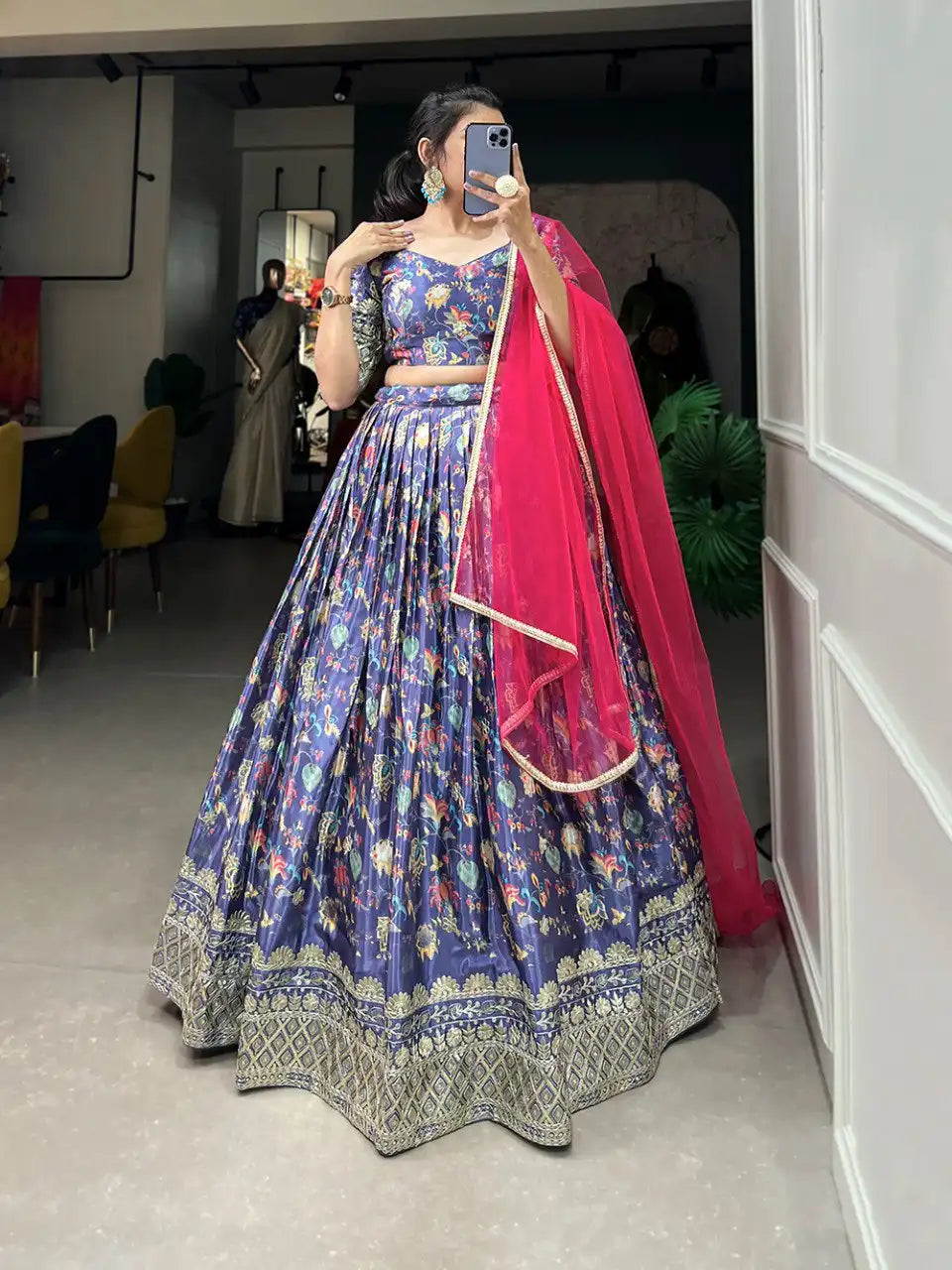 WMN 1014 Blue Color Chinon Digital Printed Lehenga Choli Collection