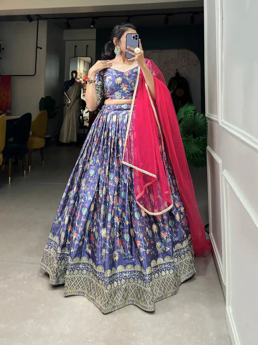 WMN 1014 Blue Color Chinon Digital Printed Lehenga Choli Collection