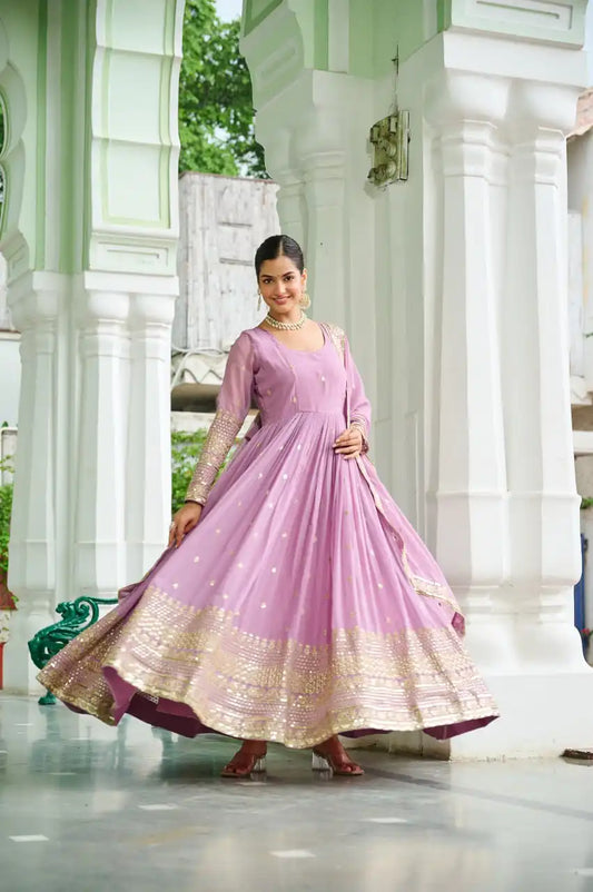 Mohini 9270 Light Color Faux Georgette Gown Dupatta With Embroidered Work