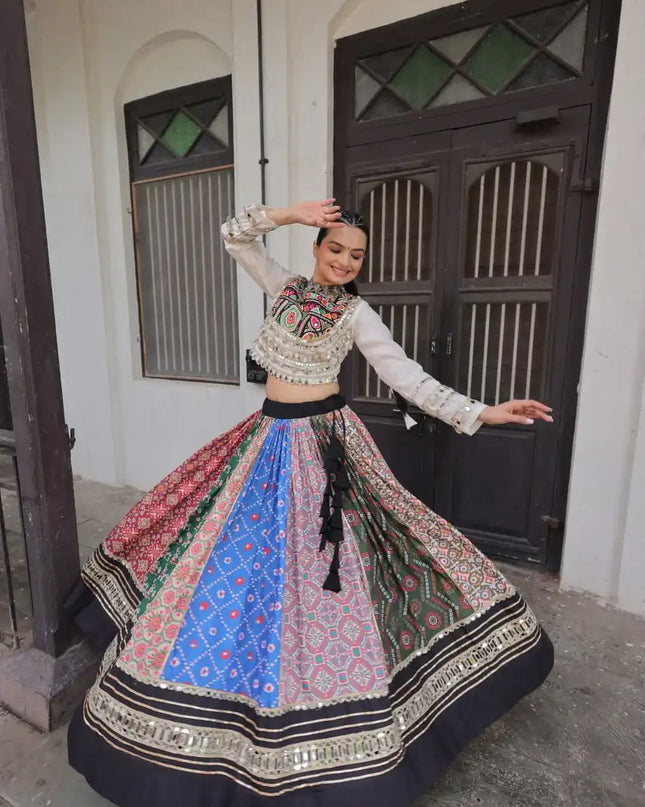 Mohini 7147 Cotton Printed Multi Color Skirt Top With Mirror lace Work