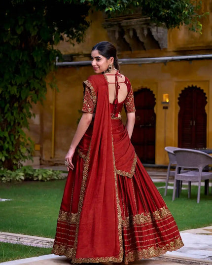WMN 1438 Rangoli Crus Red Wedding Ready to Wear Lehenga Choli Collection
