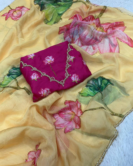 WMS Soft Taby Organza Silk Saree With Digital Print Hand Made Collection
