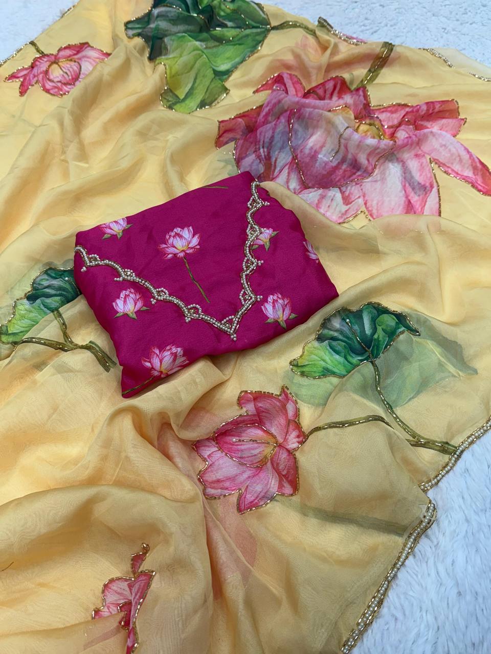 WMS Soft Taby Organza Silk Saree With Digital Print Hand Made Collection