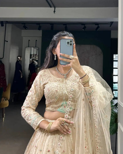 WMN 1453 Net Wedding Lehenga Choli With Embroidery