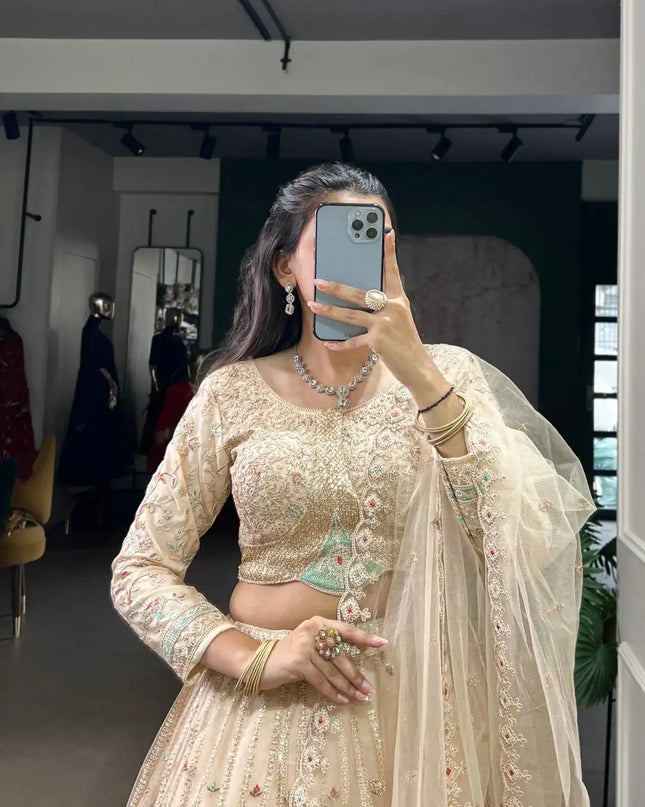 WMN 1453 Net Wedding Lehenga Choli With Embroidery