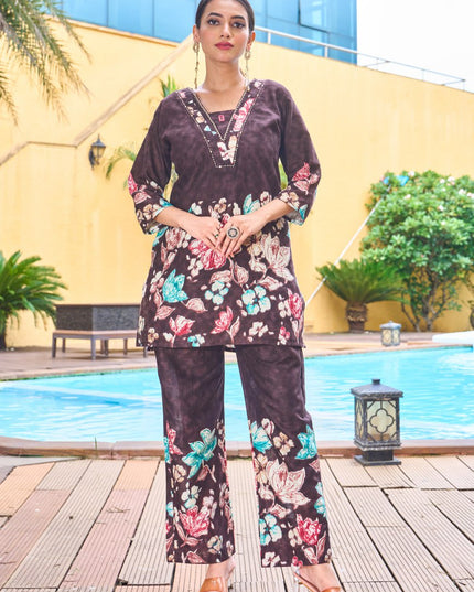 Lila 128 Purple Cotton Printed Co Ord Set Collection