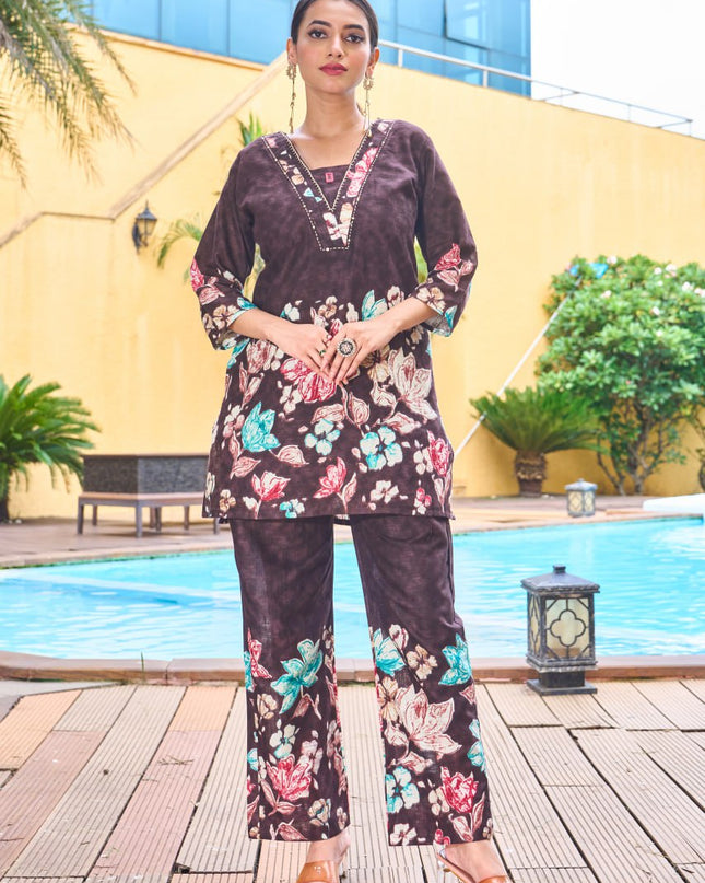 Lila 128 Purple Cotton Printed Co Ord Set Collection