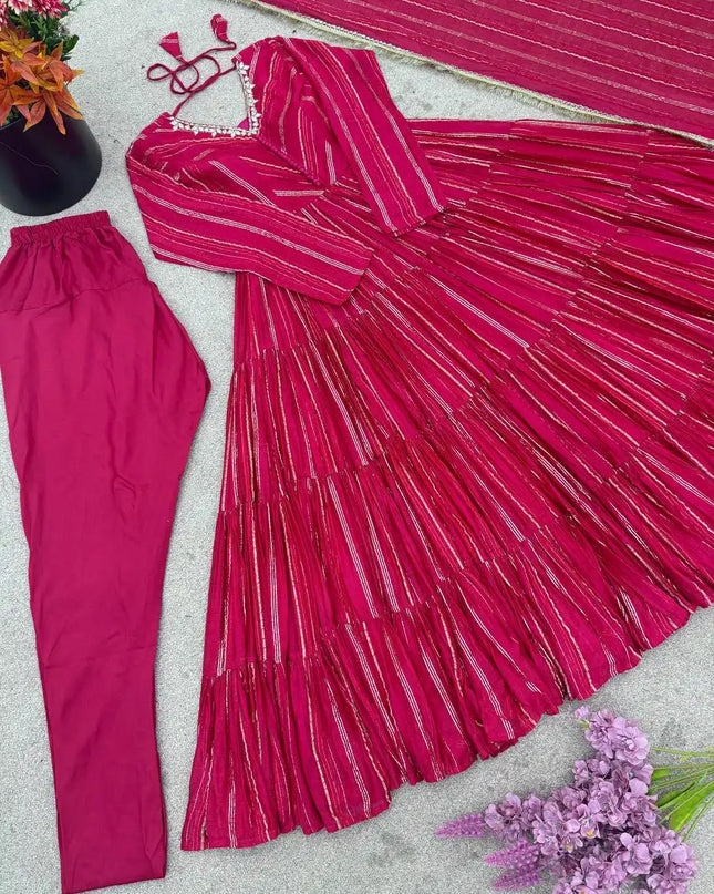 Sabina 5305A Ruby Color Mal Chanderi Readymade Dress