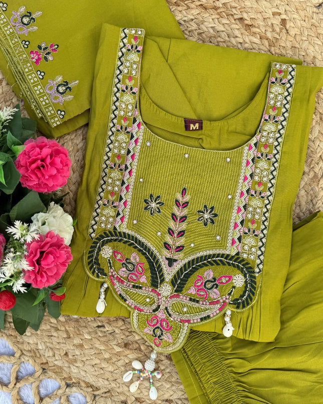 Lila 139 Roman Silk Parrot Green Ladies Anarkali Kurtis Dress