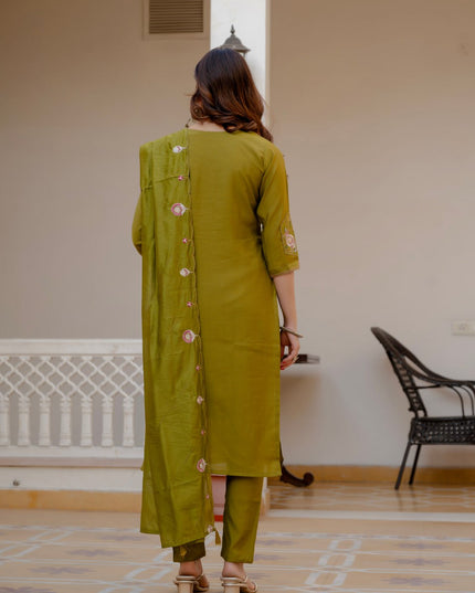 Lila 145 Olive Green Viscose Silk Readymade Suit 2026