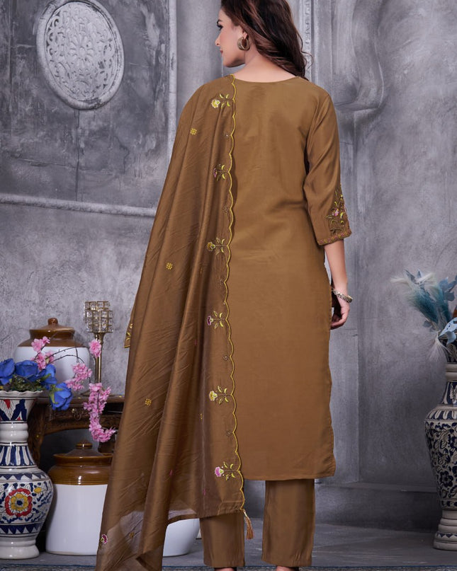 Lila 138 Brown Roman Silk Readymade Suit Collection
